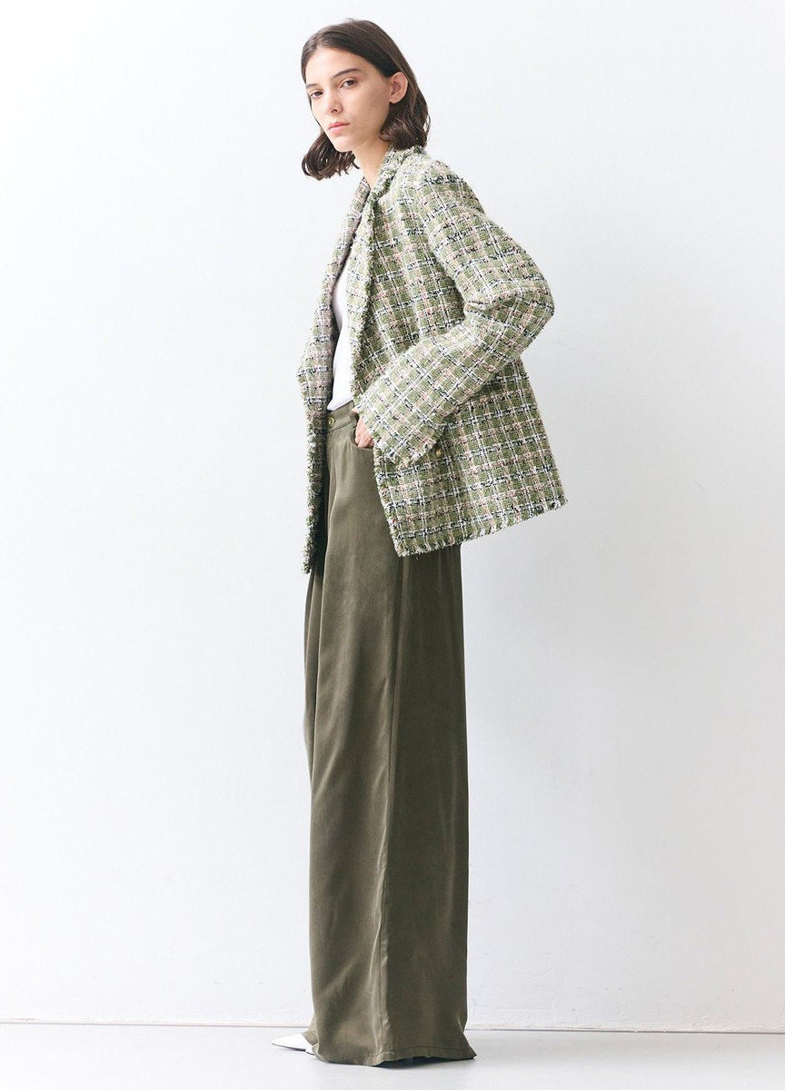 釦飾寬版花呢西裝外套